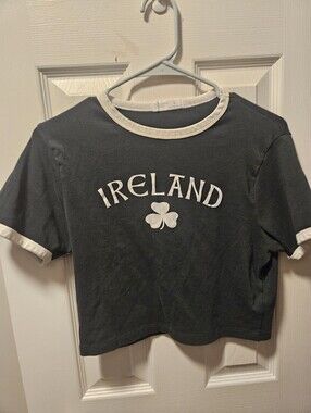 Primark Green Ringer Tee with White Trim & Ireland Shamrock